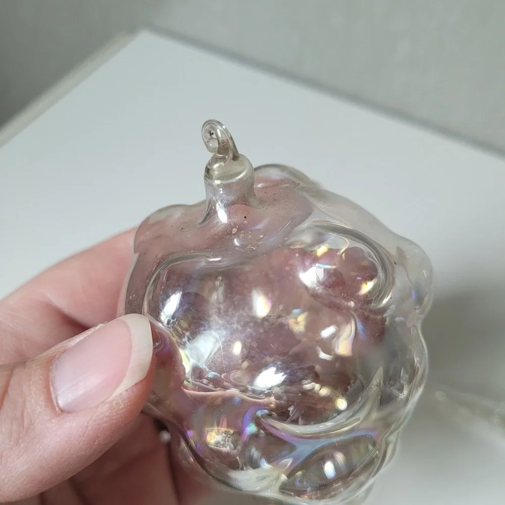4 Pc Hand Blown Glass Christmas Ornaments Iridescent Icicles Grape Clusters